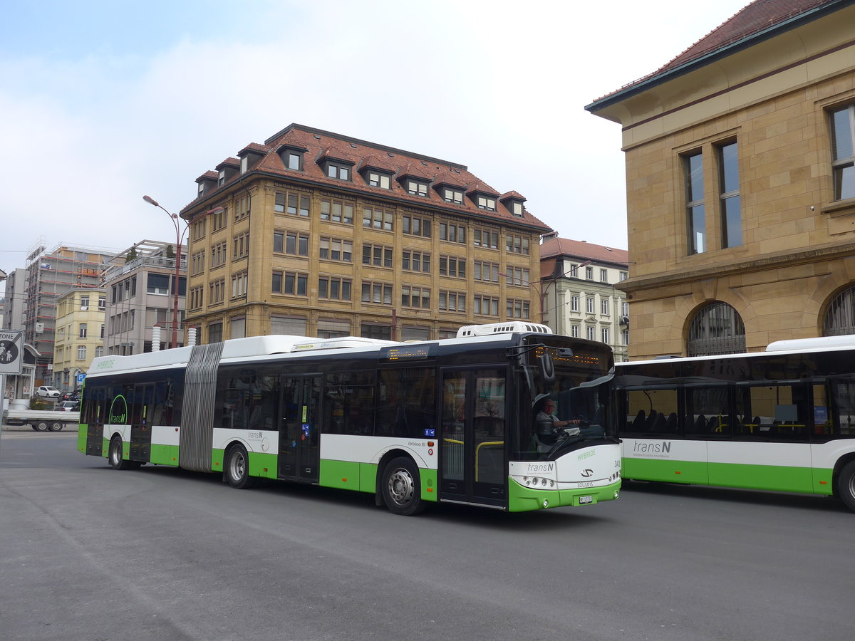 (203'592) - transN, La Chaux-de-Fonds - Nr. 341/NE 145'341 - Solaris am 13. April 2019 beim Bahnhof La Chaux-de-Fonds