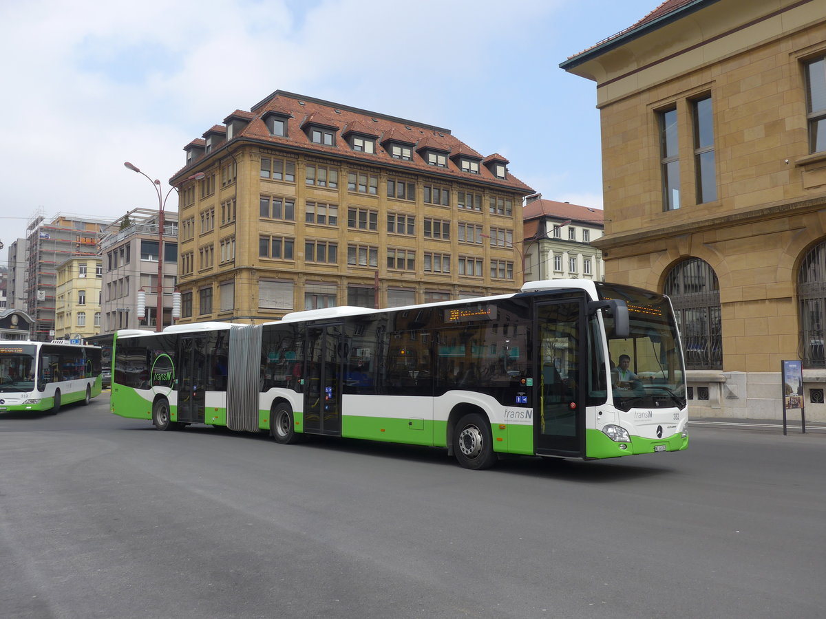 (203'598) - transN, La Chaux-de-Fonds - Nr. 382/NE 146'382 - Mercedes am 13. April 2019 beim Bahnhof La Chaux-de-Fonds