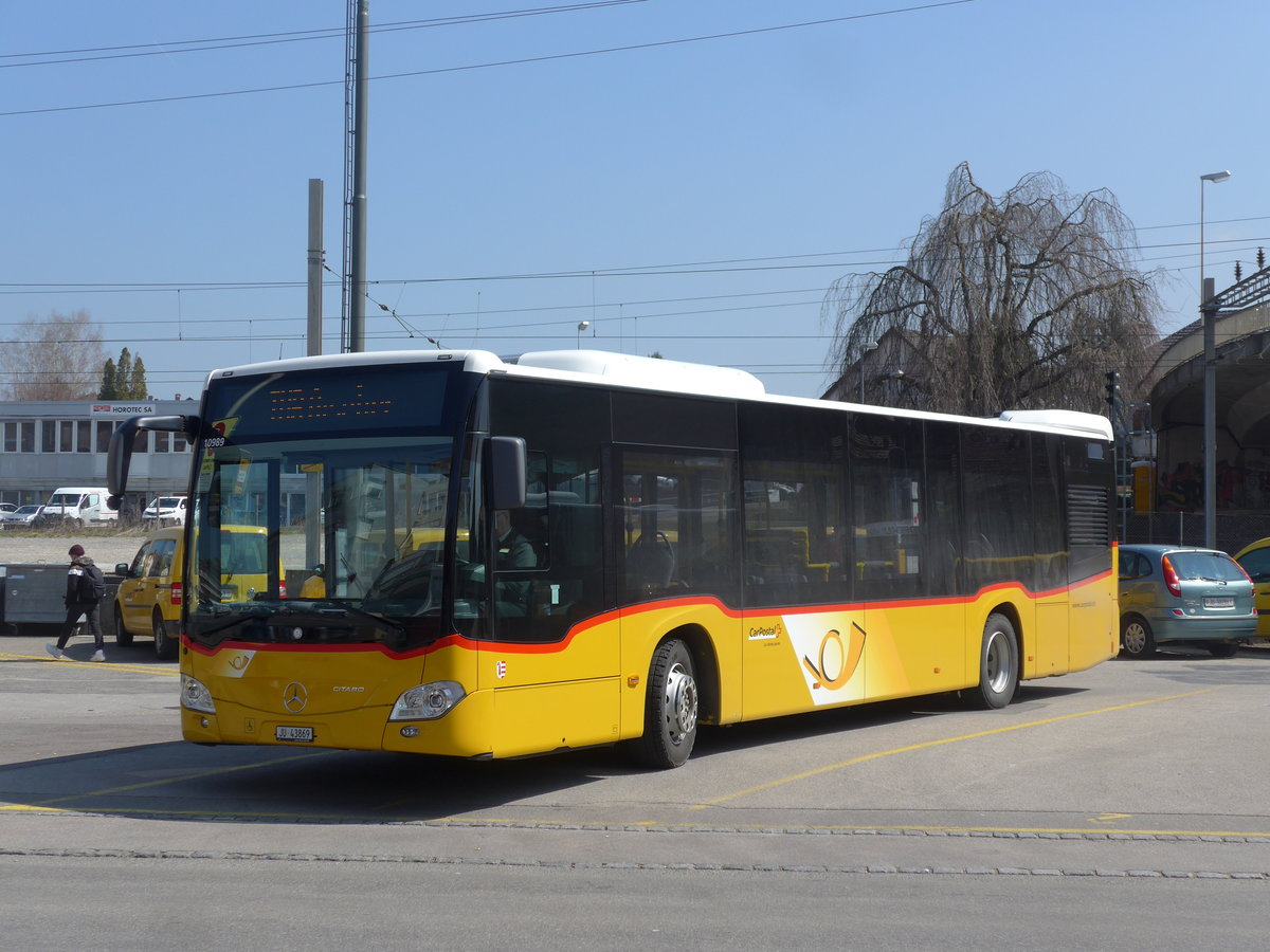 (203'731) - CarPostal Ouest - JU 43'869 - Mercedes am 15. April 2019 beim Bahnhof Porrentruy