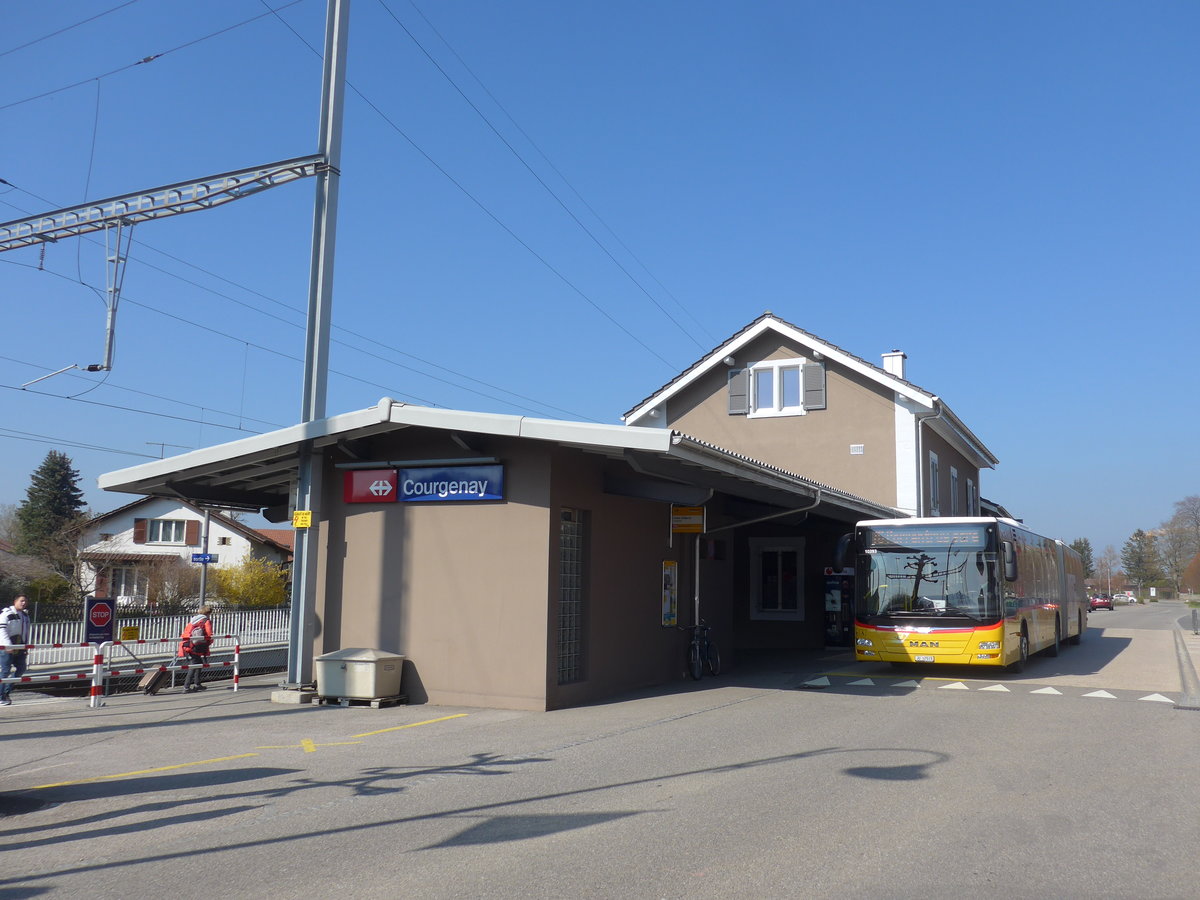 (203'777) - CarPostal Ouest - JU 52'078 - MAN (ex Nr. 78) am 15. April 2019 beim Bahnhof Courgenay