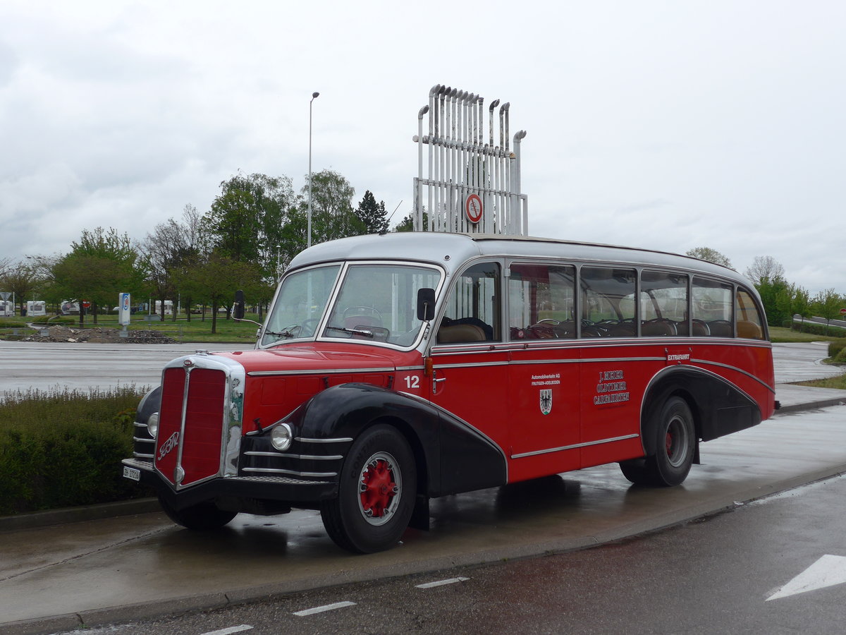 (203'935) - Aus der Schweiz: Meier, Grt - Nr. 12/BE 27'216 - FBW/R&J (ex Wespe, Altsttten; ex AFA Adelboden Nr. 12) am 26. April 2019 in Orschwiller, Raststtte