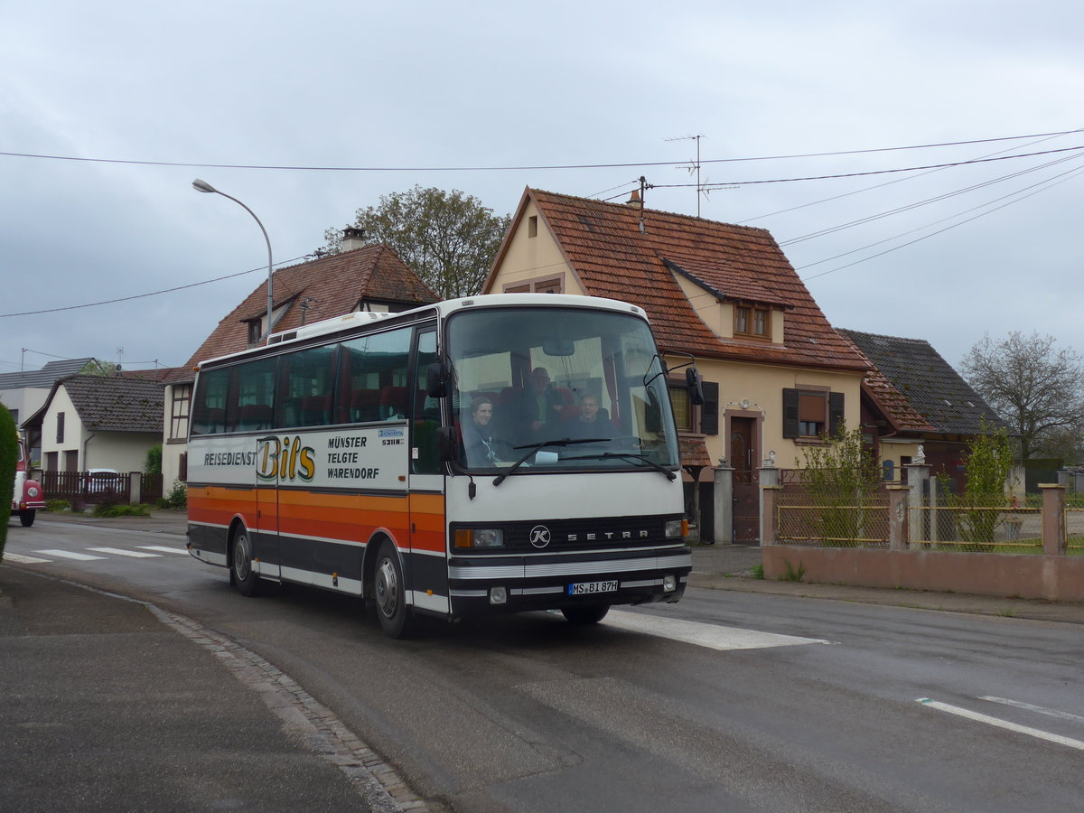 (204'193) - Aus Deutschland: Bils, Mnster - MS-BI 87H - Setra am 27. April 2019 in Stundwiller, Rue Principale