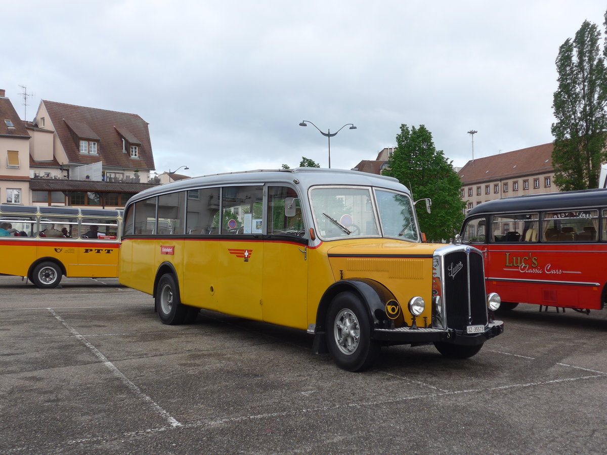 (204'523) - Aus der Schweiz: Kiener, Steinen - SZ 35'573 - Saurer/Eggli (ex Marti, Luzern; ex P 23'095; ex P 2147) am 28. April 2019 in Haguenau, Parkplatz