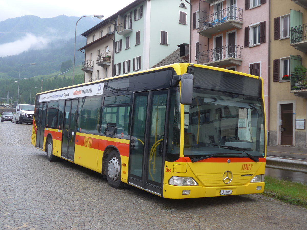 (206'241) - Meyer, Gschenen - Nr. 38/UR 9345 - Mercedes (ex BLT Oberwil Nr. 38) am 9. Juni 2019 beim Bahnhof Airolo