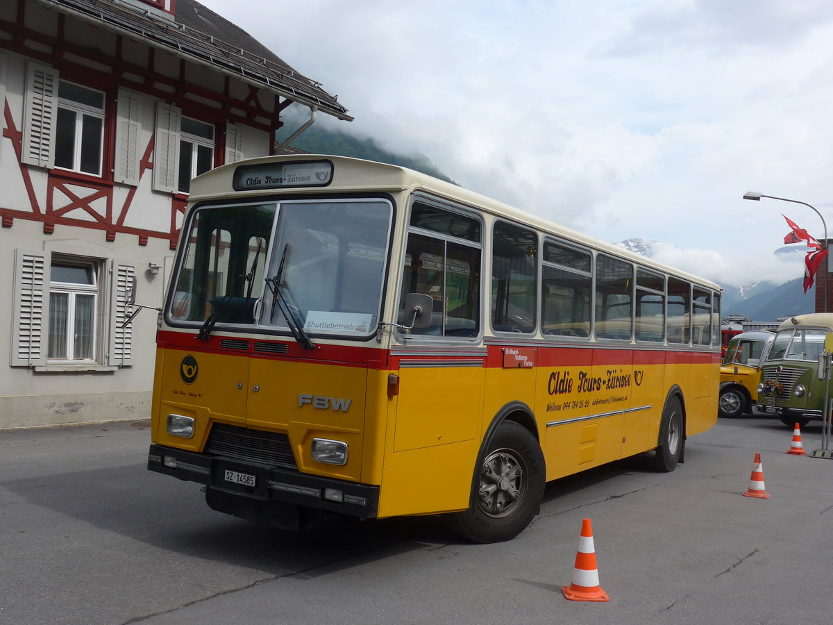 (206'273) - Oldie-Tours Zrisee, Wollerau - Nr. 15/SZ 14'585 - FBW/Hess am 15. Juni 2019 in Elm, Station