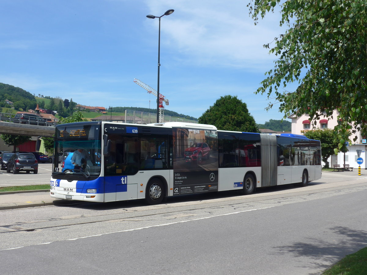 (206'818) - TL Lausanne - Nr. 1639/VD 301'961 - MAN am 24. Juni 2019 beim Bahnhof Moudon