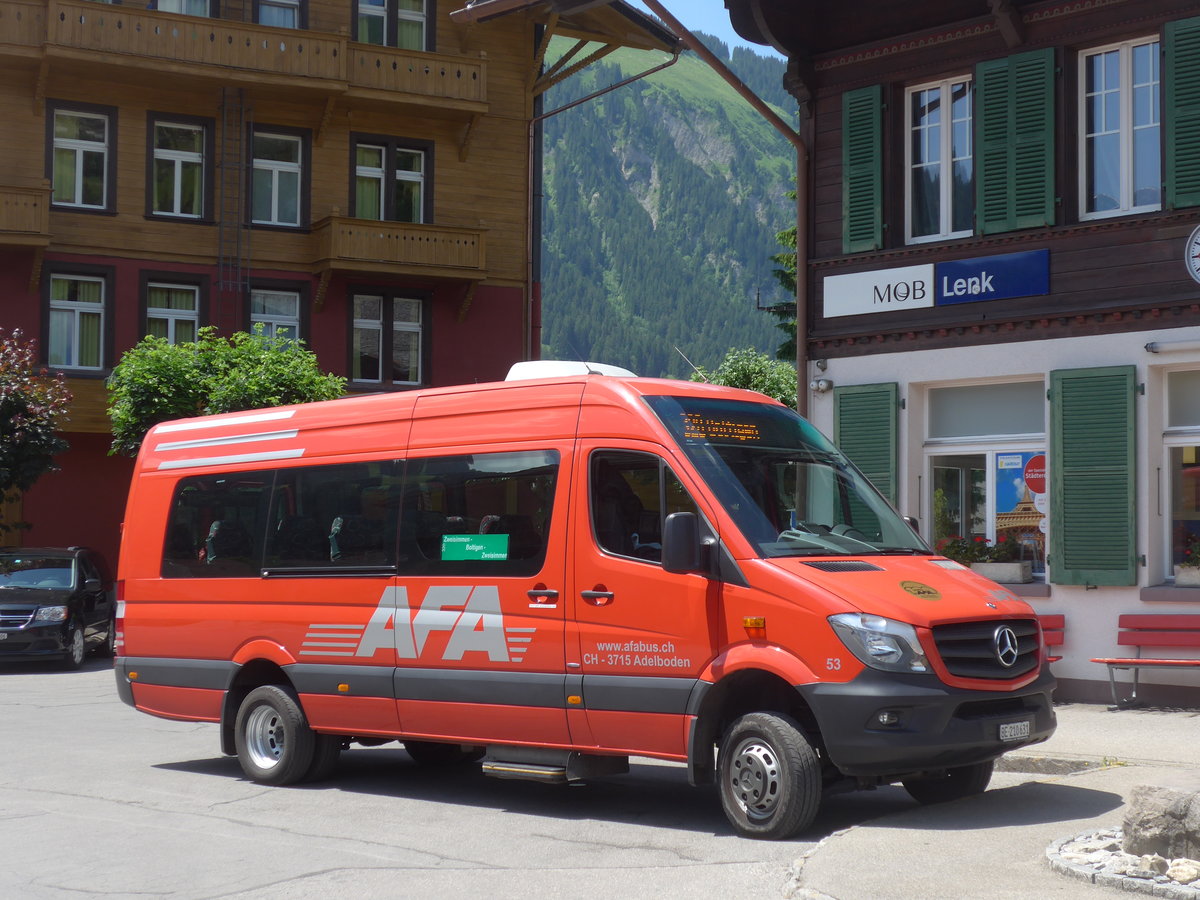 (206'924) - AFA Adelboden - Nr. 53/BE 210'631 - Mercedes am 1. Juli 2019 beim Bahnhof Lenk