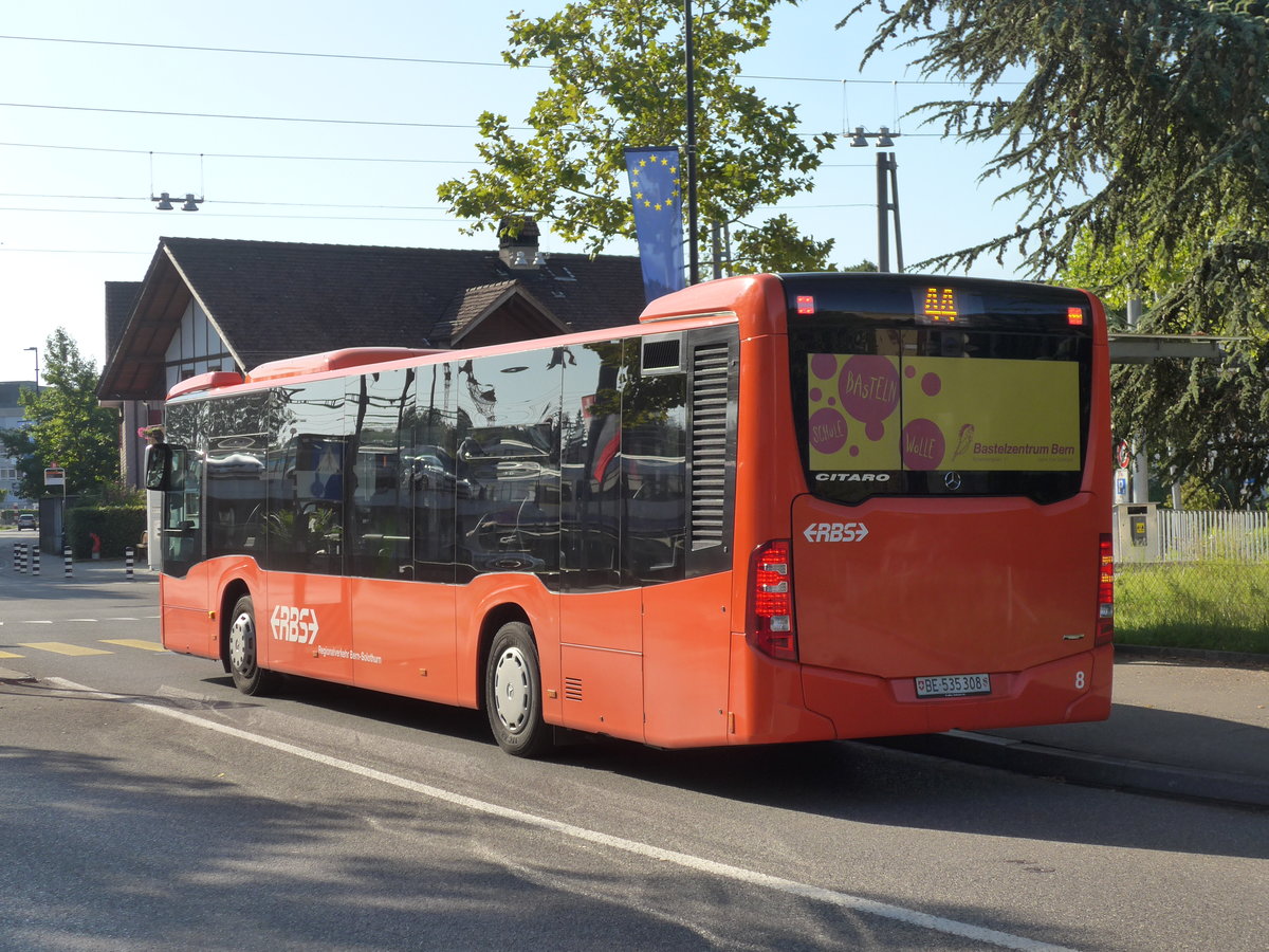 (208'401) - RBS Worblaufen - Nr. 8/BE 535'308 - Mercedes am 4. August 2019 beim Bahnhof Gmligen