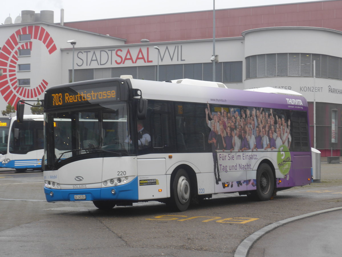 (209'900) - WilMobil, Wil - Nr. 220/SG 145'201 - Solaris am 6. Oktober 2019 beim Bahnhof Wil