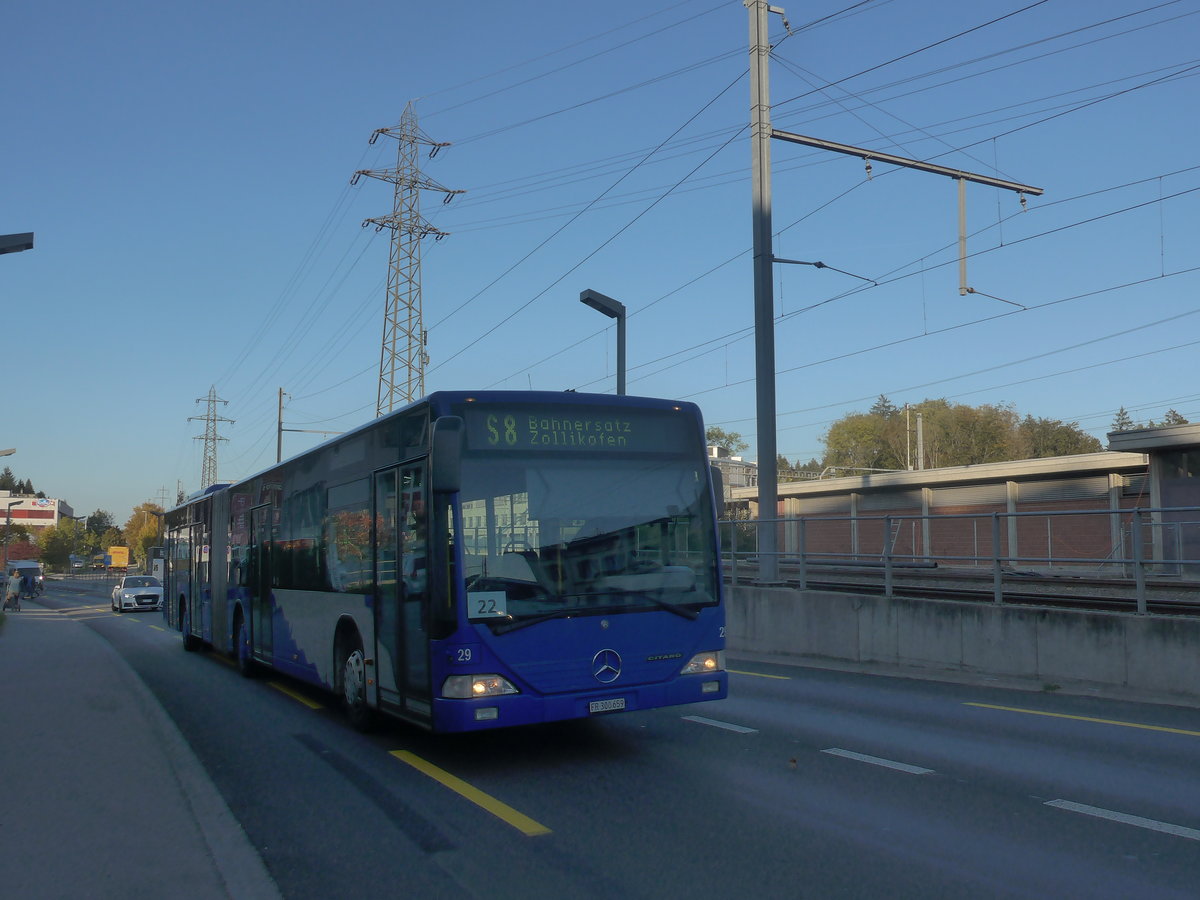 (210'350) - VZO Grningen - Nr. 29/FR 300'659 - Mercedes am 14. Oktober 2019 beim Bahnhof Zollikofen (Einsatz Intertours)