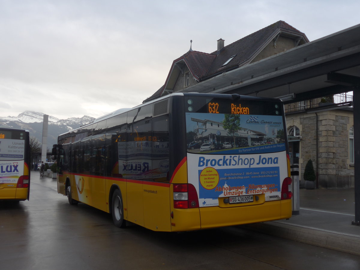 (214'071) - PostAuto Ostschweiz - SG 436'005 - MAN am 1. Februar 2020 beim Bahnhof Uznach