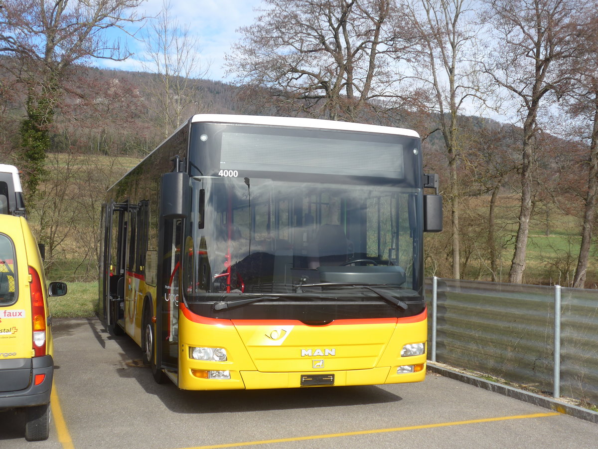 (214'287) - CarPostal Ouest - (JU 1925) - MAN/Gppel (ex Stucki, Porrentruy Nr. 15) am 16. Februar 2020 in Develier, Parkplatz