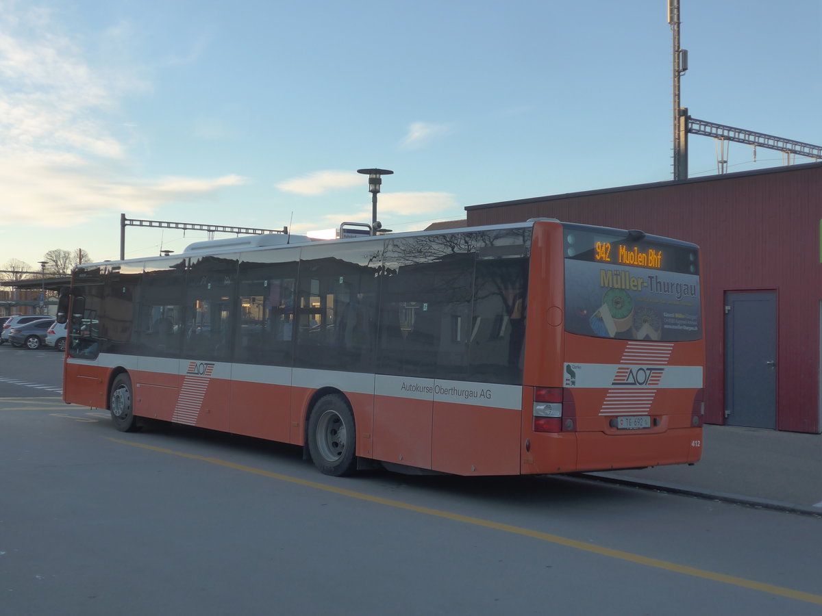 (214'695) - AOT Amriswil - Nr. 412/TG 692 - MAN am 20. Februar 2020 beim Bahnhof Amriswil