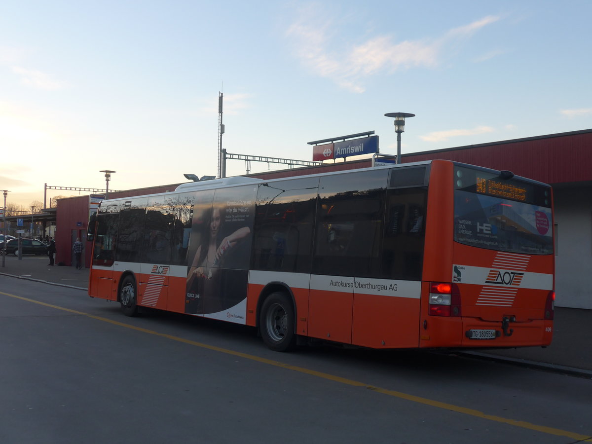 (214'702) - AOT Amriswil - Nr. 406/TG 180'556 - MAN (ex Nr. 2) am 20. Februar 2020 beim Bahnhof Amriswil