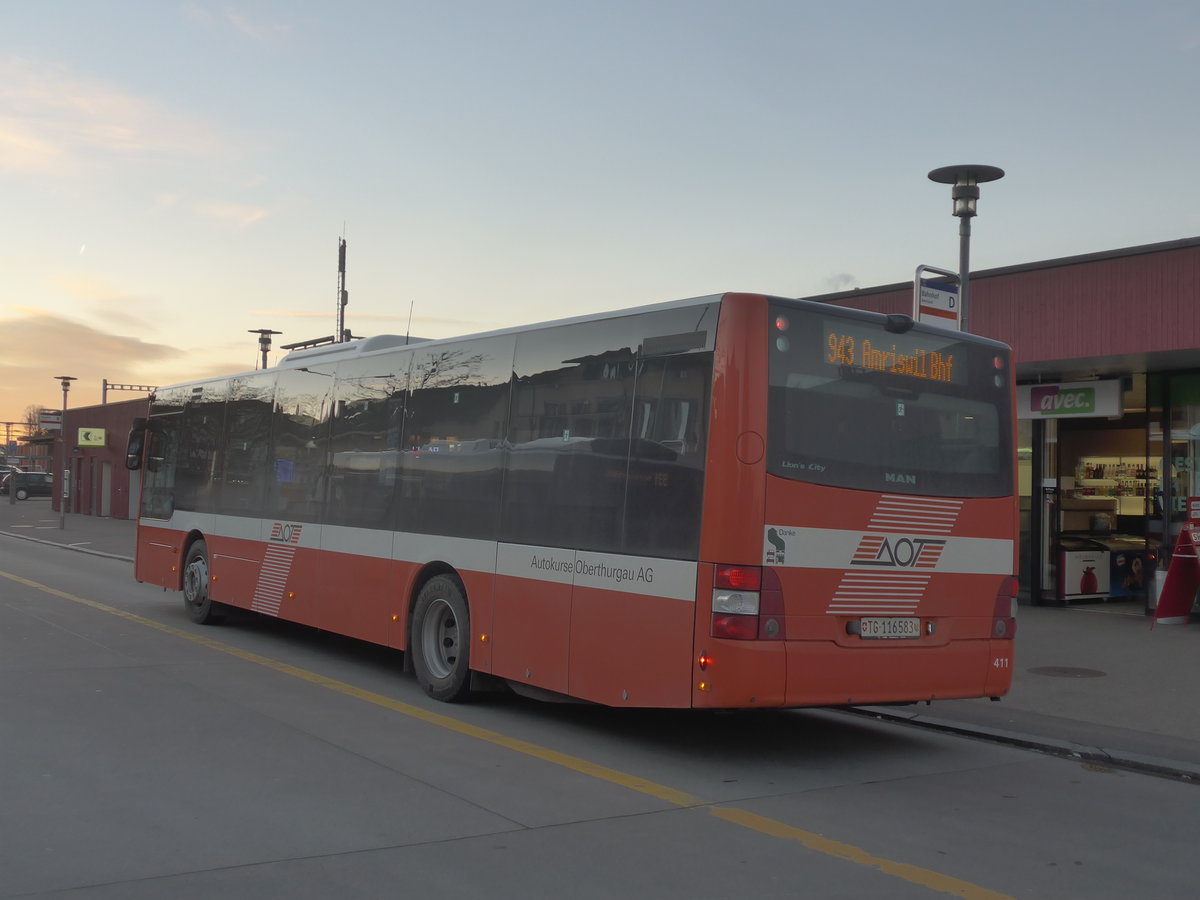 (214'703) - AOT Amriswil - Nr. 411/TG 116'583 - MAN am 20. Februar 2020 beim Bahnhof Amriswil