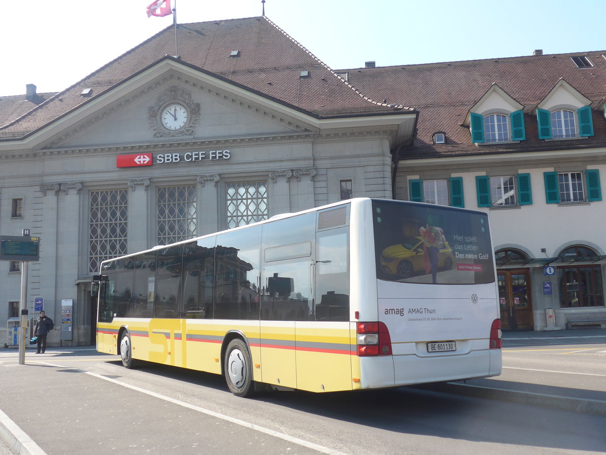 (215'557) - STI Thun - Nr. 130/BE 801'130 - MAN am 26. Mrz 2020 beim Bahnhof Thun