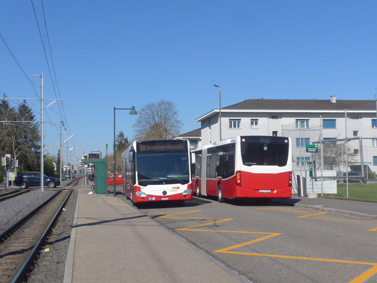 (215'723) - BLT Oberwil - Nr. 97/BL 203'464 - Mercedes (ex Gschwindl, A-Wien Nr. 8409) am 31. Mrz 2020 in Muttenz, Rothausstrasse