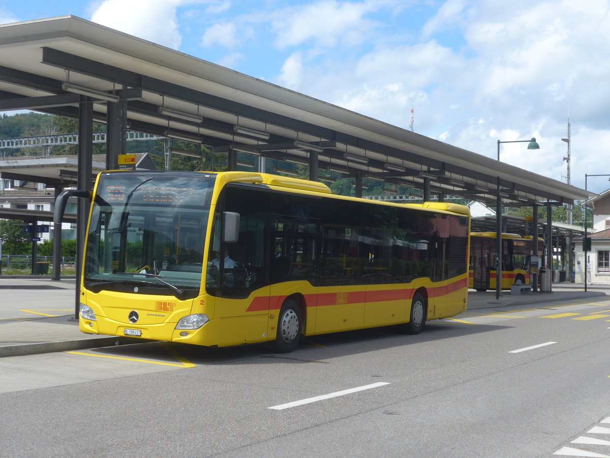 (218'224) - BLT Oberwil - Nr. 2/BL 198'417 - Mercedes am 28. Juni 2020 beim Bahnhof Sissach