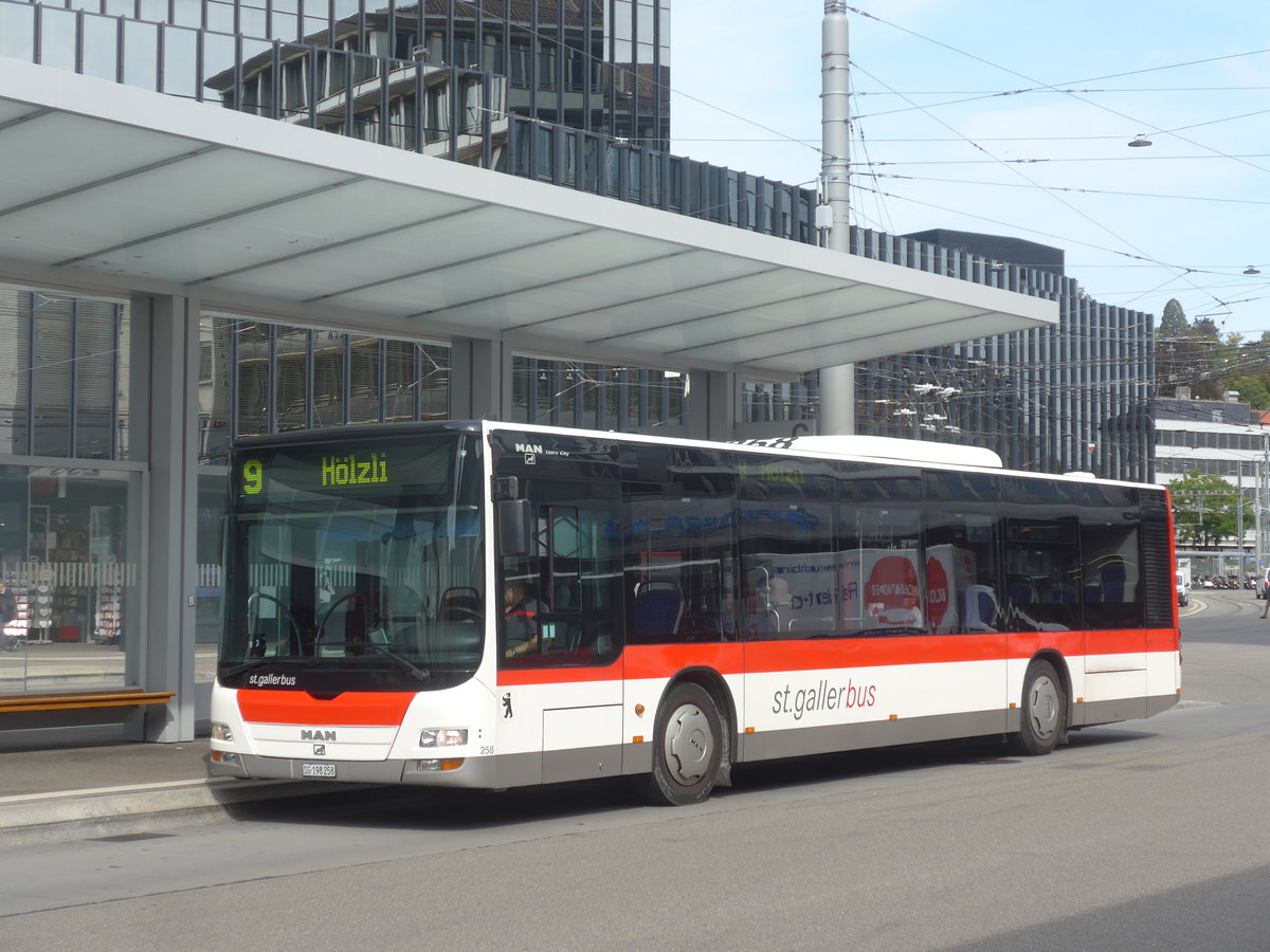 (221'223) - St. Gallerbus, St. Gallen - Nr. 258/SG 198'258 - MAN am 24. September 2020 beim Bahnhof St. Gallen