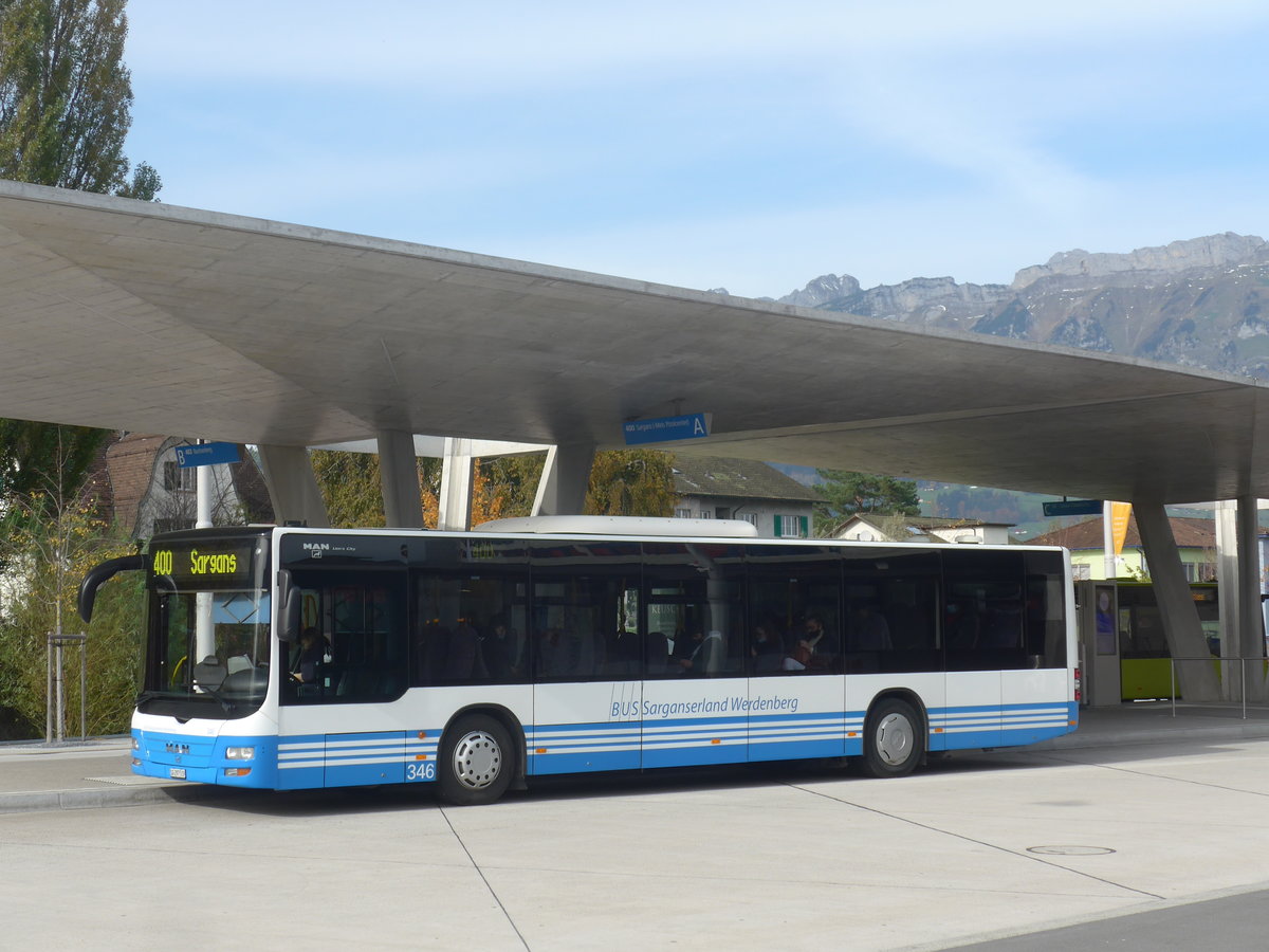 (222'400) - BSW Sargans - Nr. 346/SG 297'519 - MAN am 22. Oktober 2020 beim Bahnhof Buchs