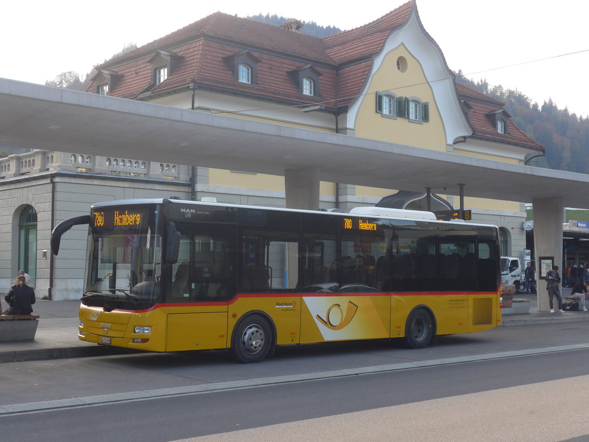 (222'467) - Postautobetriebe Unteres Toggenburg, Ganterschwil - SG 215'399 - MAN/Gppel am 22. Oktober 2020 beim Bahnhof Wattwil