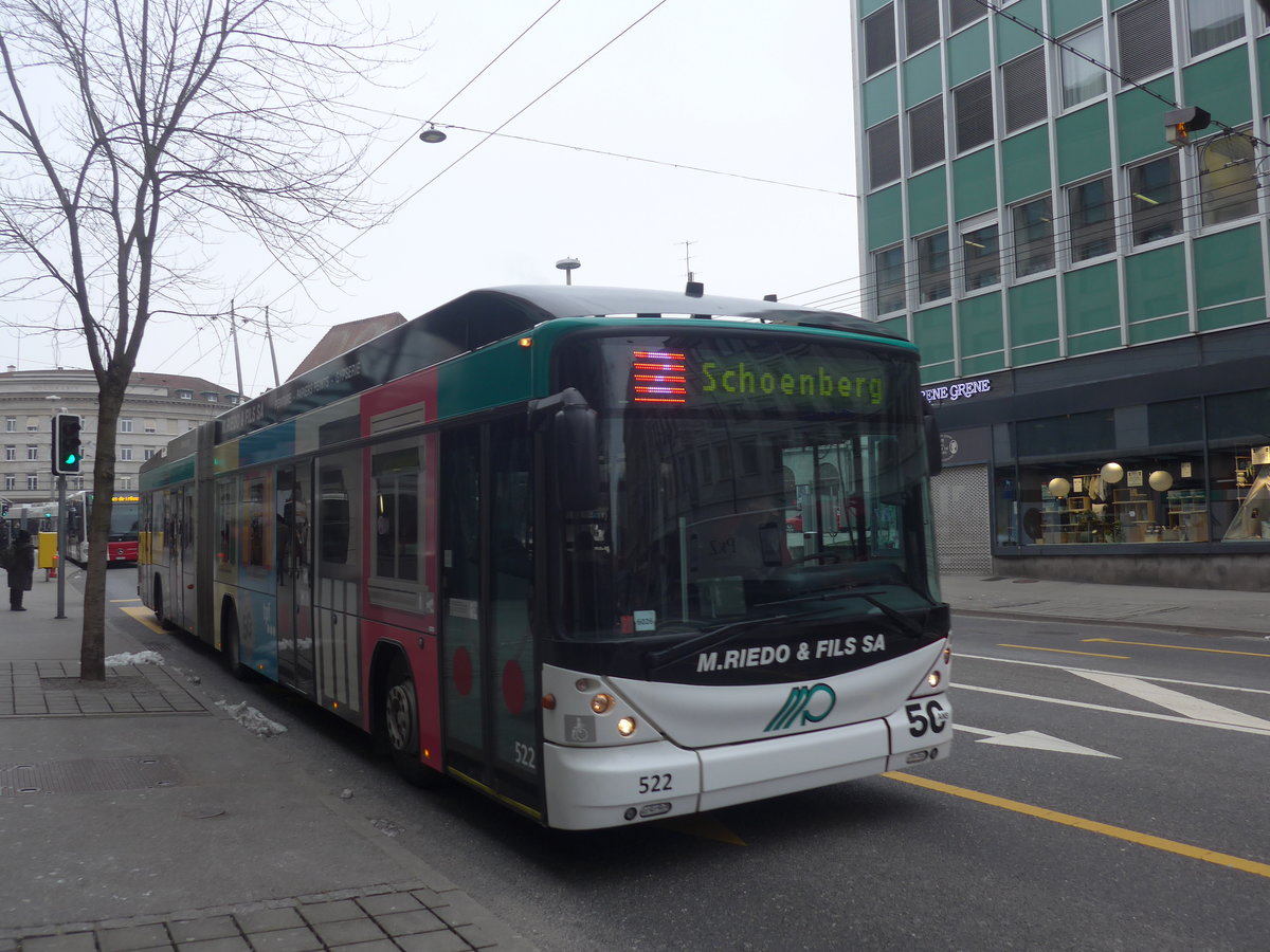 (223'512) - TPF Fribourg - Nr. 522 - Hess/Hess Gelenktrolleybus am 12. Februar 2021 beim Bahnhof Fribourg