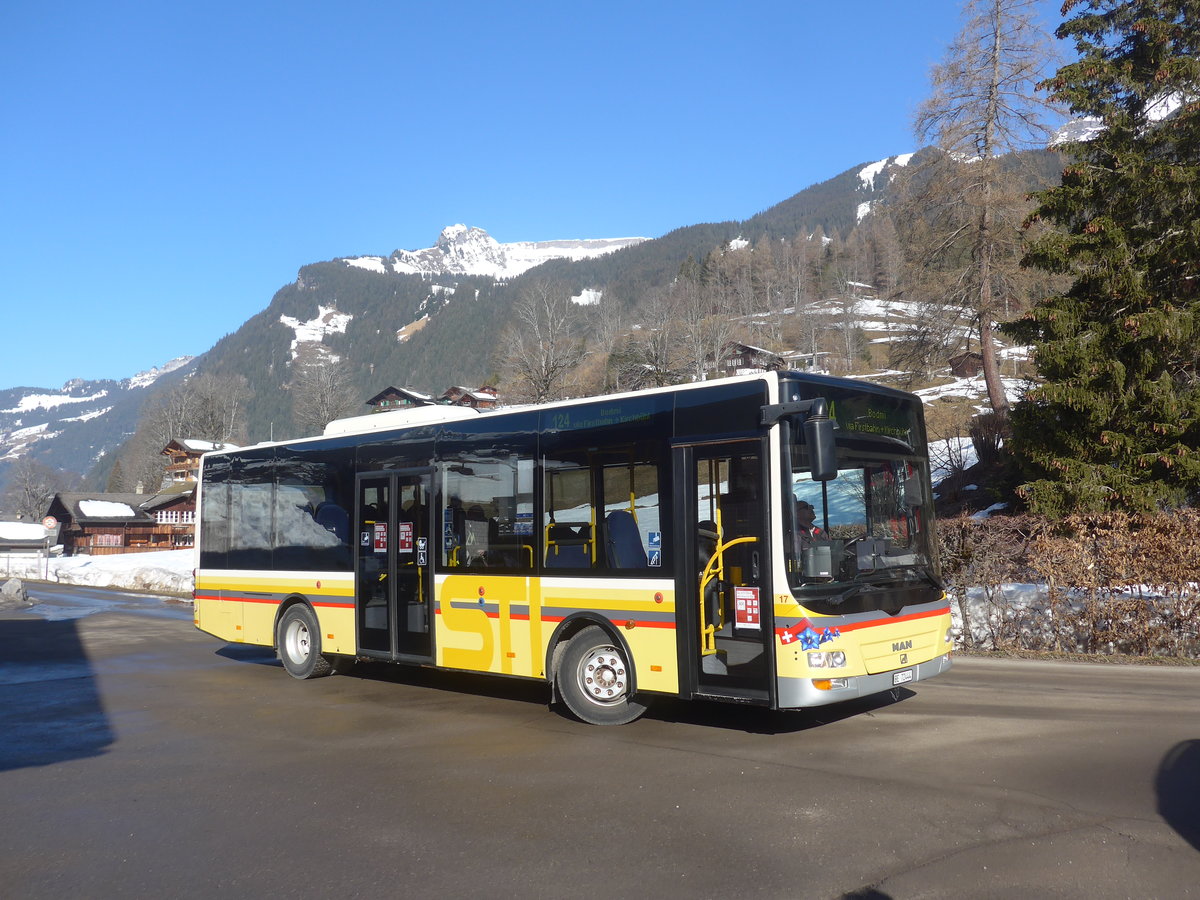 (223'832) - Grindelwaldbus, Grindelwald - Nr. 17/BE 72'444 - MAN/Gppel (ex STI Thun Nr. 133) am 28. Februar 2021 in Grindelwald, Stutz