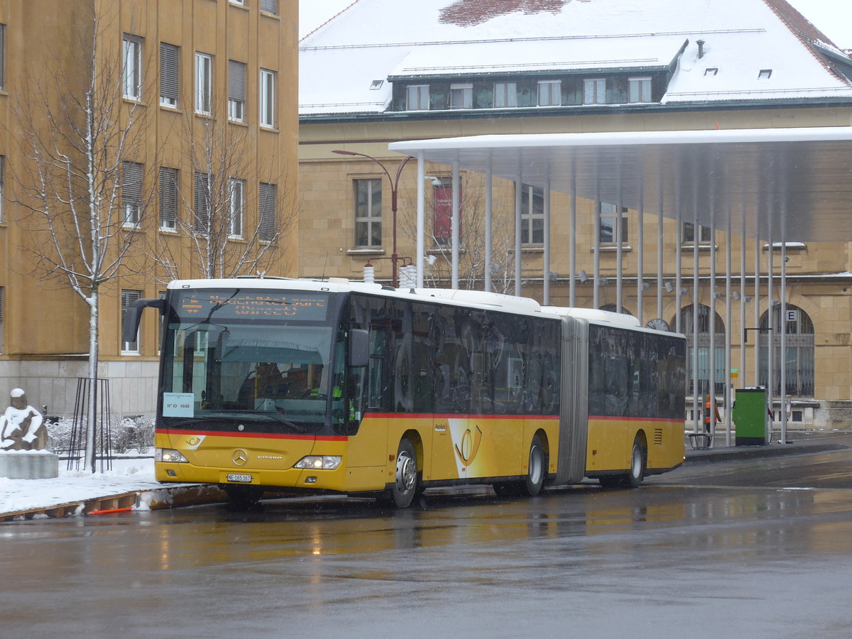 (224'167) - PostAuto Bern - Nr. 689/NE 165'367 - Mercedes (ex BE 834'689; ex Hfliger, Sursee Nr. 7) am 14. Mrz 2021 beim Bahnhof La Chaux-de-Fonds (Einsatz CarPostal)