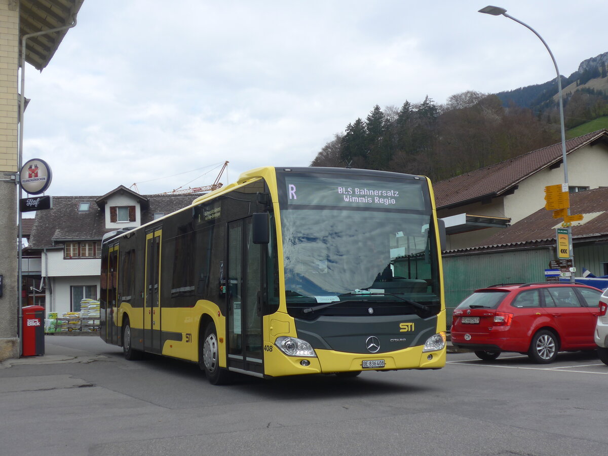 (225'335) - STI Thun - Nr. 408/BE 836'408 - Mercedes am 30. April 2021 beim Bahnhof Oey-Diemtigen