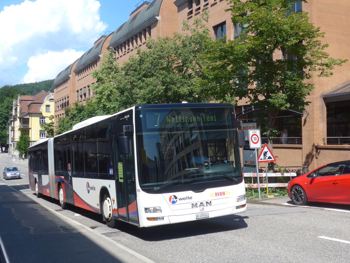 (226'614) - Twerenbold, Baden - Nr. 303/AG 459'043 - MAN am 19. Juli 2021 beim Bahnhof Baden