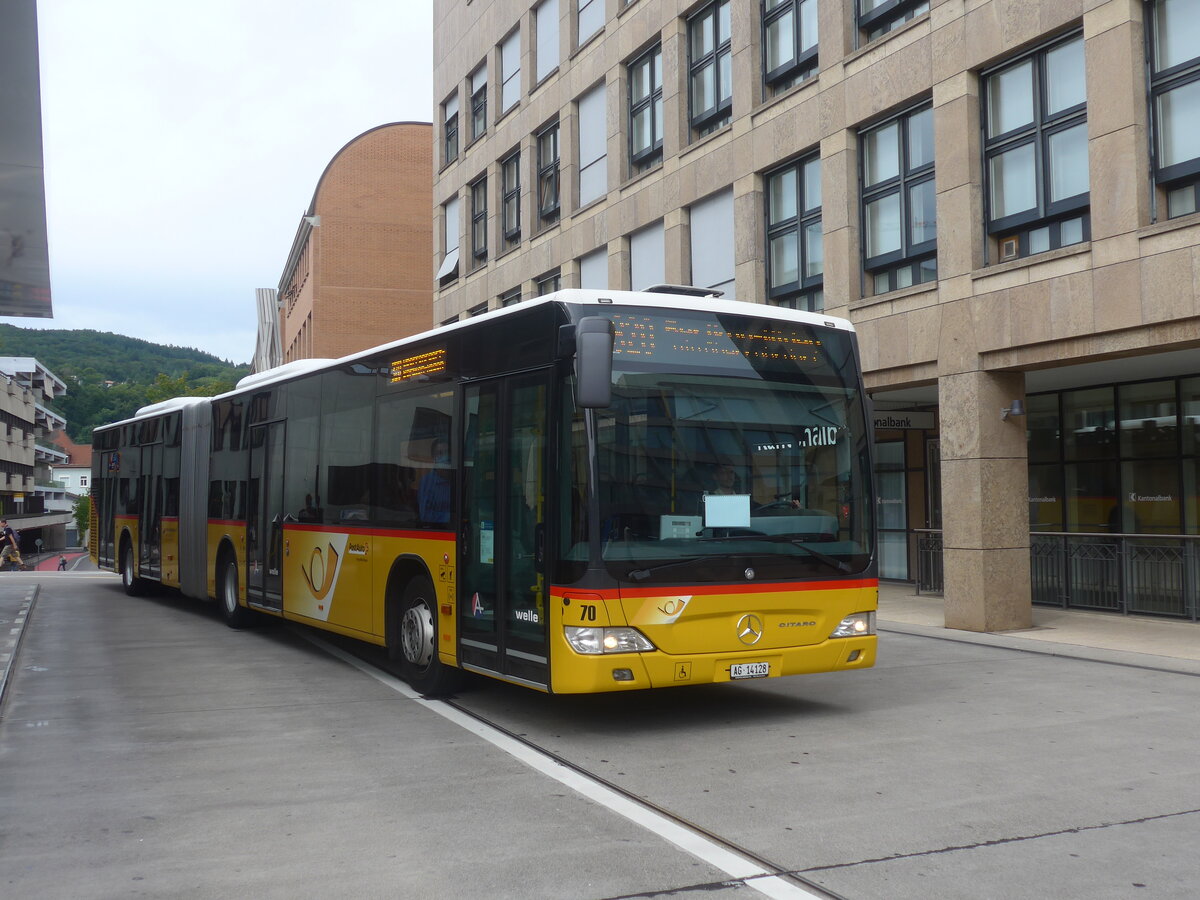 (227'232) - Steffen, Remetschwil - Nr. 70/AG 14'128 - Mercedes (ex PostAuto Nordschweiz) am 9. August 2021 beim Bahnhof Baden