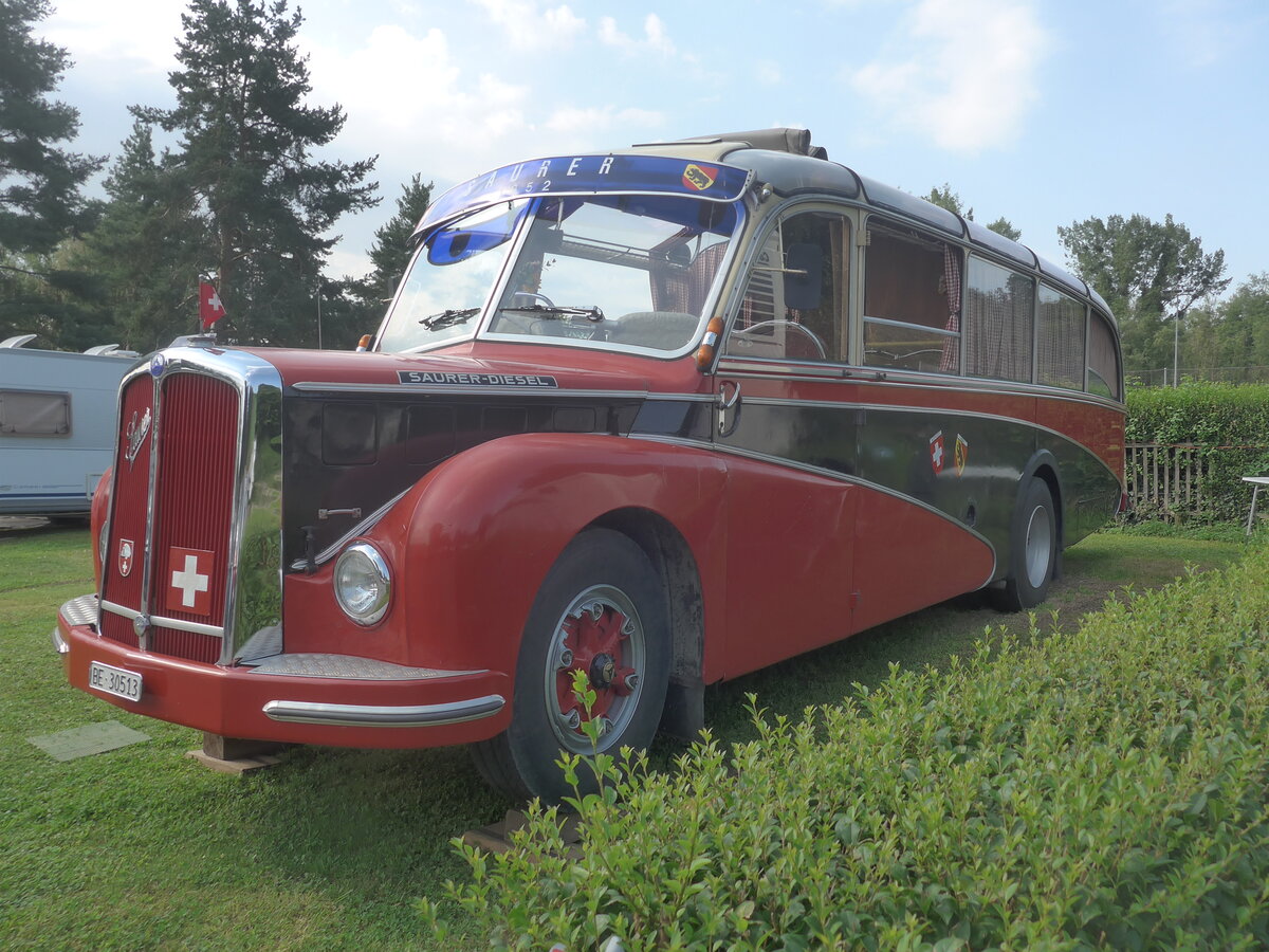 (227'260) - Schaffer, Oberburg - BE 30'513 - Saurer/R&J (ex AFA Adelboden Nr. 16; ex ASKA Aeschi Nr. 8) am 15. August 2021 in Grandson, Camping VD 24