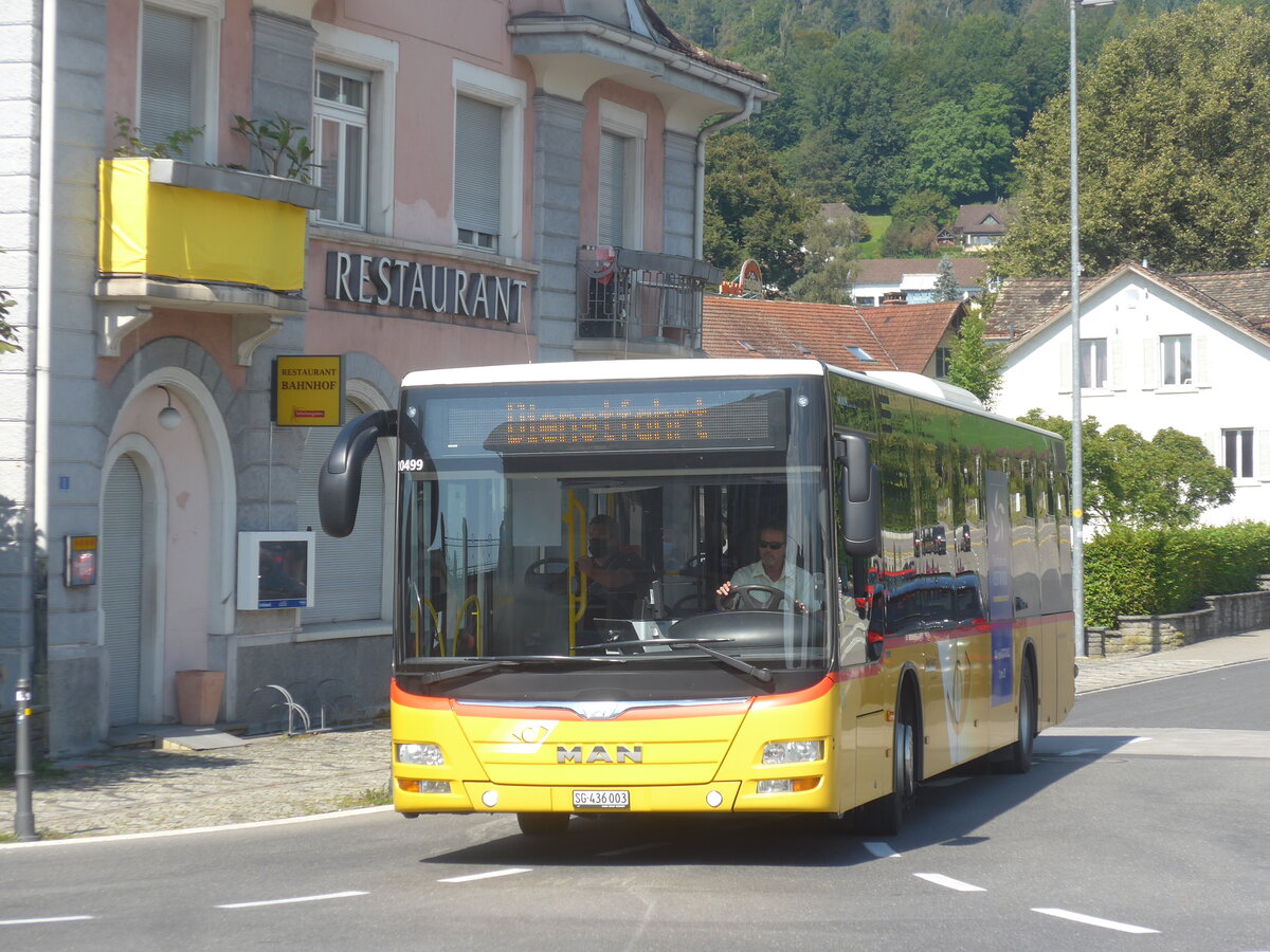 (227'772) - PostAuto Ostschweiz - SG 436'003 - MAN am 4. September 2021 beim Bahnhof Uznach