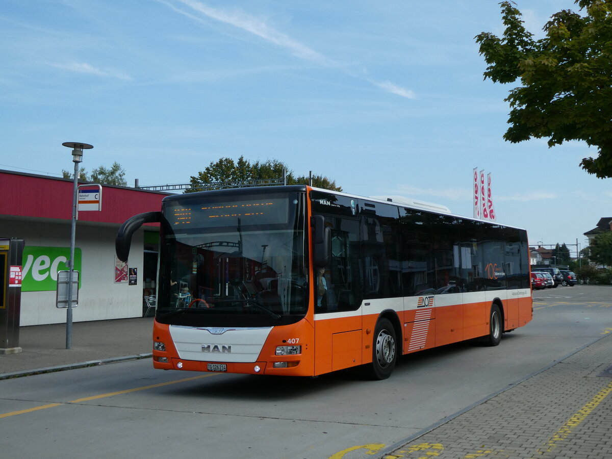 (228'457) - AOT Amriswil - Nr. 407/TG 126'214 - MAN (ex Nr. 4) am 27. September 2021 beim Bahnhof Amriswil