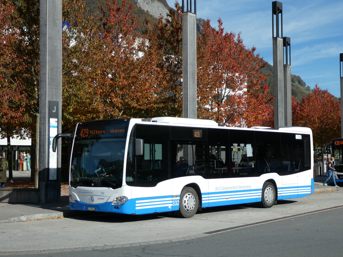 (229'487) - BSW Sargans - Nr. 332/SG 169'343 - Mercedes am 20. Oktober 2021 beim Bahnhof Sargans