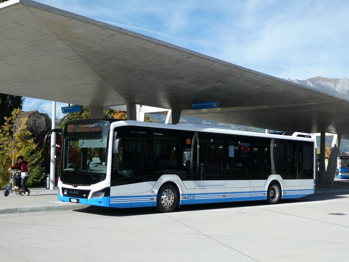 (229'508) - BSW Sargans - Nr. 347/SG 317'757 - MAN am 20. Oktober 2021 beim Bahnhof Buchs