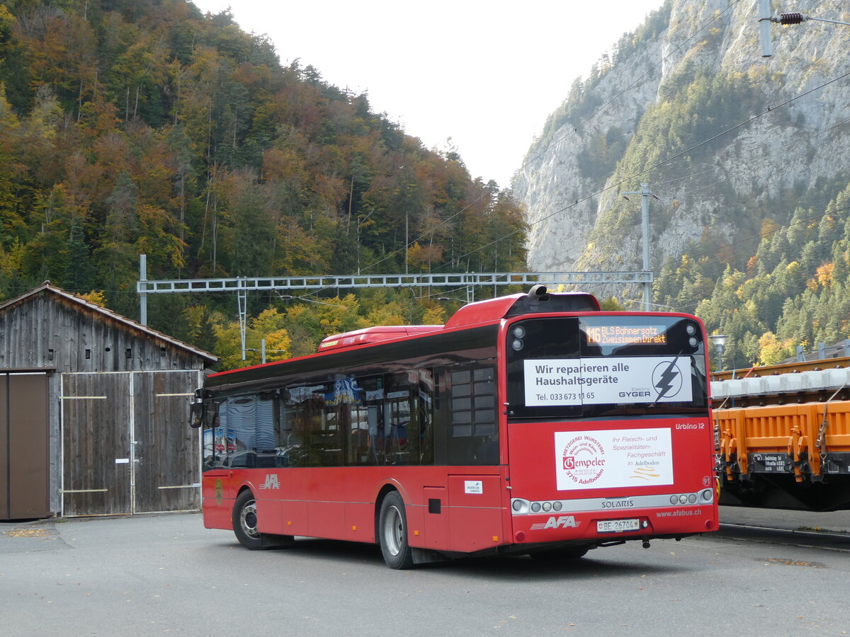 (229'564) - AFA Adelboden - Nr. 91/BE 26'704 - Solaris am 21. Oktober 2021 beim Bahnhof Wimmis