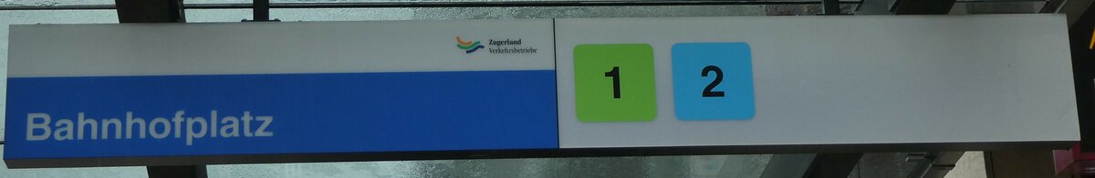 (229'614) - Zugerland Verkehrsbetriebe-Haltestellenschild - Zug, Bahnhofplatz - am 22. Oktober 2021