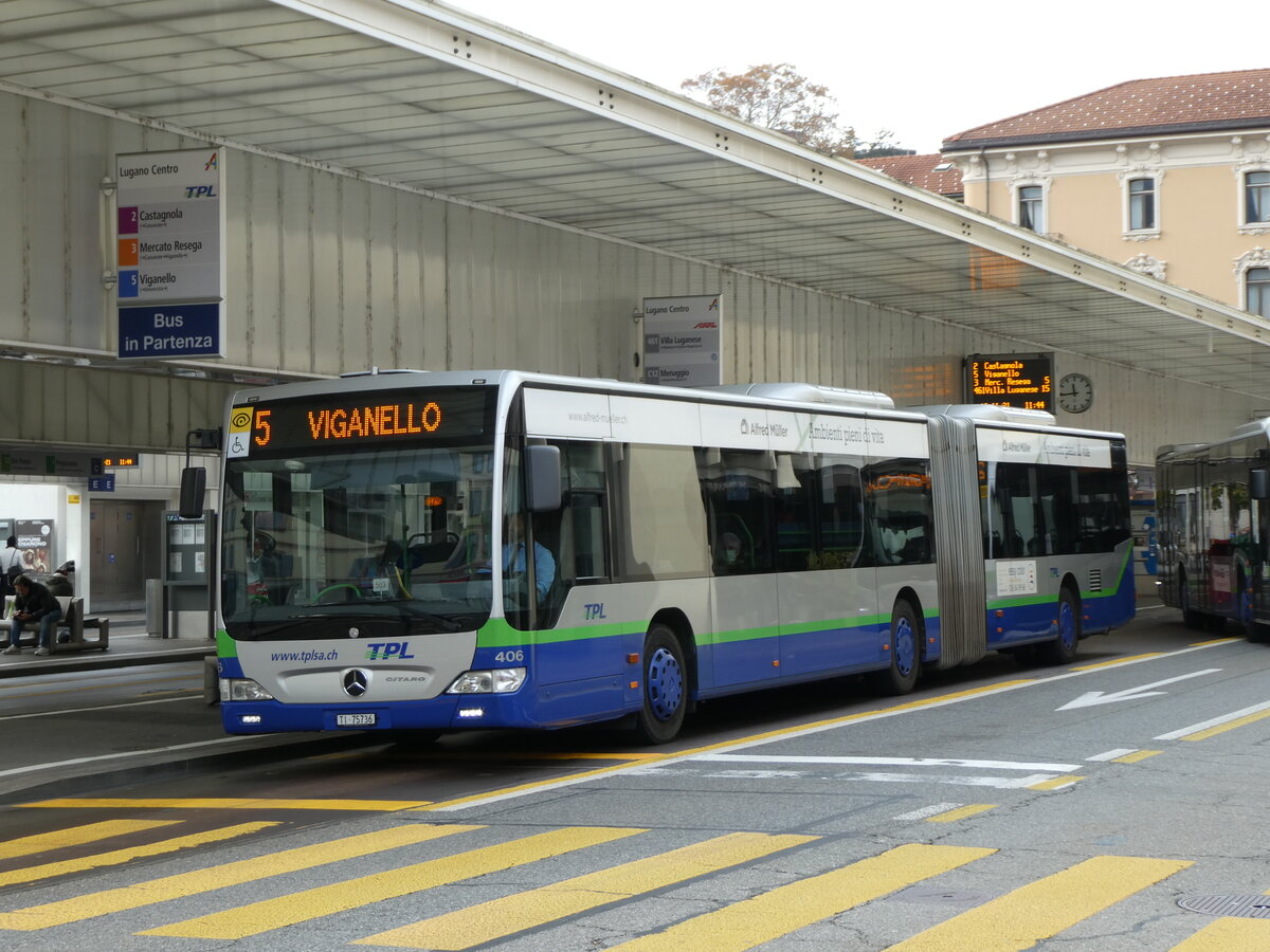 (230'376) - TPL Lugano - Nr. 406/TI 75'736 - Mercedes am 10. November 2021 in Lugano, Centro