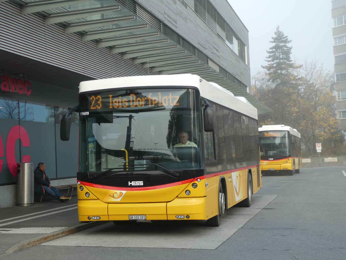 (230'514) - Gesinger, Bad Ragaz - GR 102'391 - Scania/Hess am 12. November 2021 beim Bahnhof Landquart