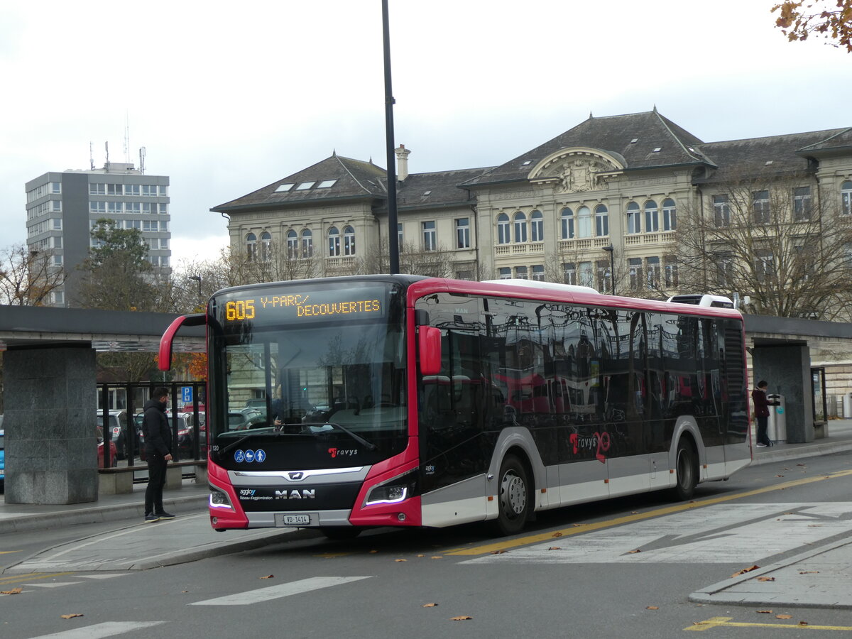 (230'689) - TRAVYS Yverdon - Nr. 120/VD 1414 - MAN am 13. November 2021 beim Bahnhof Yverdon