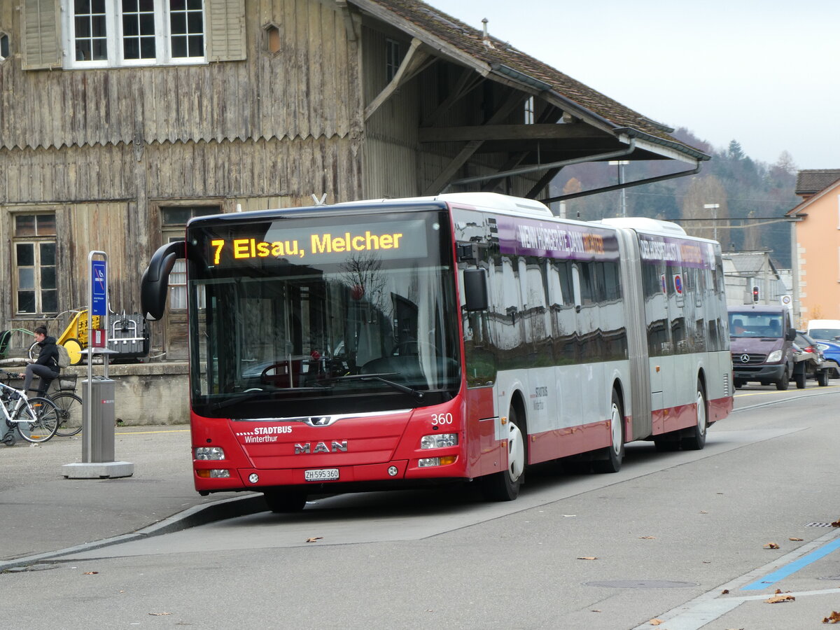 (230'838) - SW Winterthur - Nr. 360/ZH 595'360 - MAN am 21. November 2021 beim Bahnhof Winterthur Wlflingen