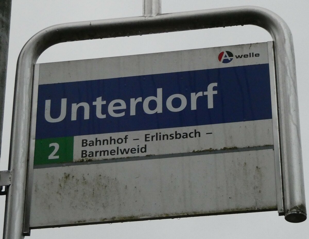 (231'124) - A-welle-Haltestellenschild - Rohr, Unterdorf - am 11. Dezember 2021