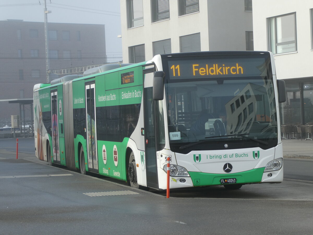 (231'293) - Aus Liechtenstein: BOS PS Anstalt, Vaduz - Nr. 599/FL 40'241 - Mercedes (ex PLA Vaduz Nr. 58; ex PLA Vaduz Nr. 56) am 15. Dezember 2021 beim Bahnhof Sargans