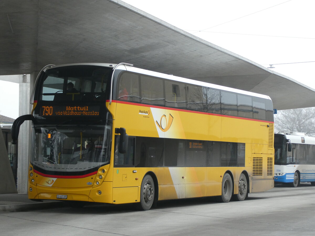 (231'347) - PostAuto Ostschweiz - SG 445'305 - Alexander Dennis (ex AR 45'267) am 15. Dezember 2021 beim Bahnhof Buchs