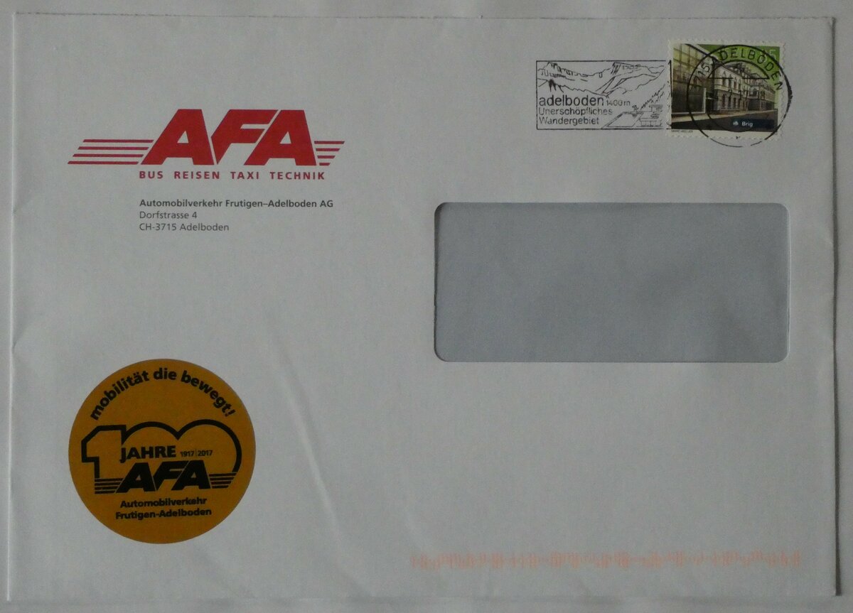 (232'003) - AFA-Briefumschlag vom 4. Juli 2017 am 15. Januar 2022 in Thun