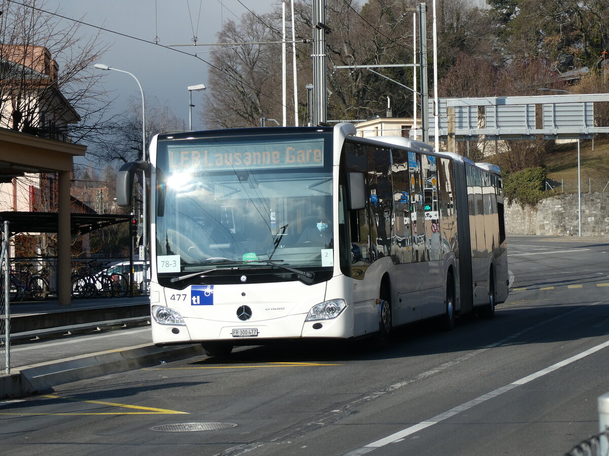 (232'370) - Intertours, Domdidier - Nr. 477/FR 300'477 - Mercedes (ex Nr. 202) am 23. Januar 2022 beim Bahnhof Prilly-Chasseur (Einsatz TL)