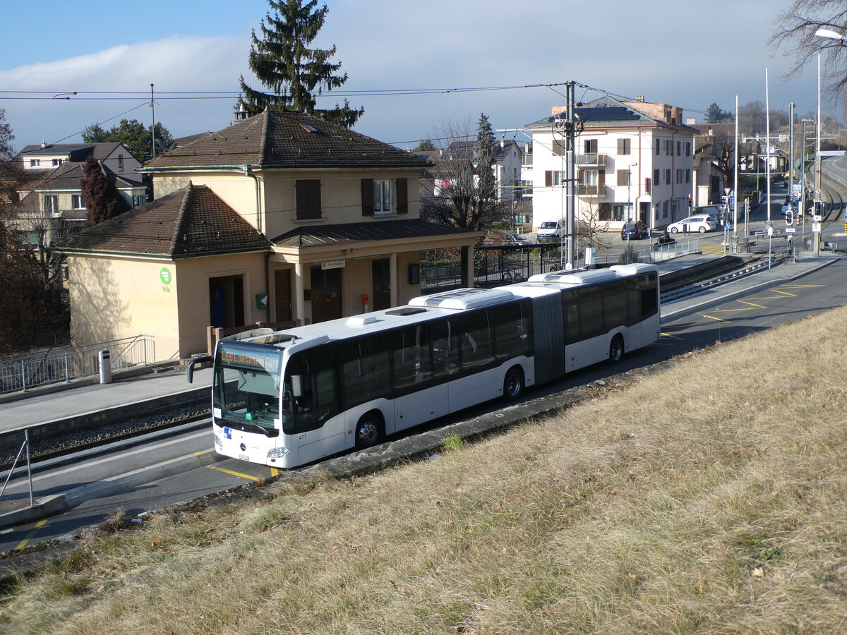 (232'372) - Intertours, Domdidier - Nr. 477/FR 300'477 - Mercedes (ex Nr. 202) am 23. Januar 2022 beim Bahnhof Prilly-Chasseur (Einsatz TL)