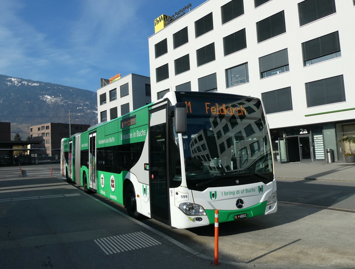 (233'507) - Aus Liechtenstein: BOS PS Anstalt, Vaduz - Nr. 599/FL 40'241 - Mercedes (ex PLA Vaduz Nr. 58; ex PLA Vaduz Nr. 56) am 8. Mrz 2022 beim Bahnhof Sargans