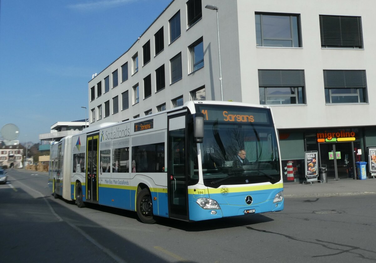 (233'517) - Aus Liechtenstein: BOS PS Anstalt, Vaduz - Nr. 596/FL 40'238 - Mercedes (ex PLA Vaduz Nr. 66) am 8. Mrz 2022 beim Bahnhof Sargans